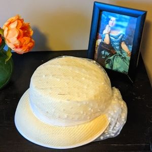 1950s Delicate Straw Church Hat with Netting